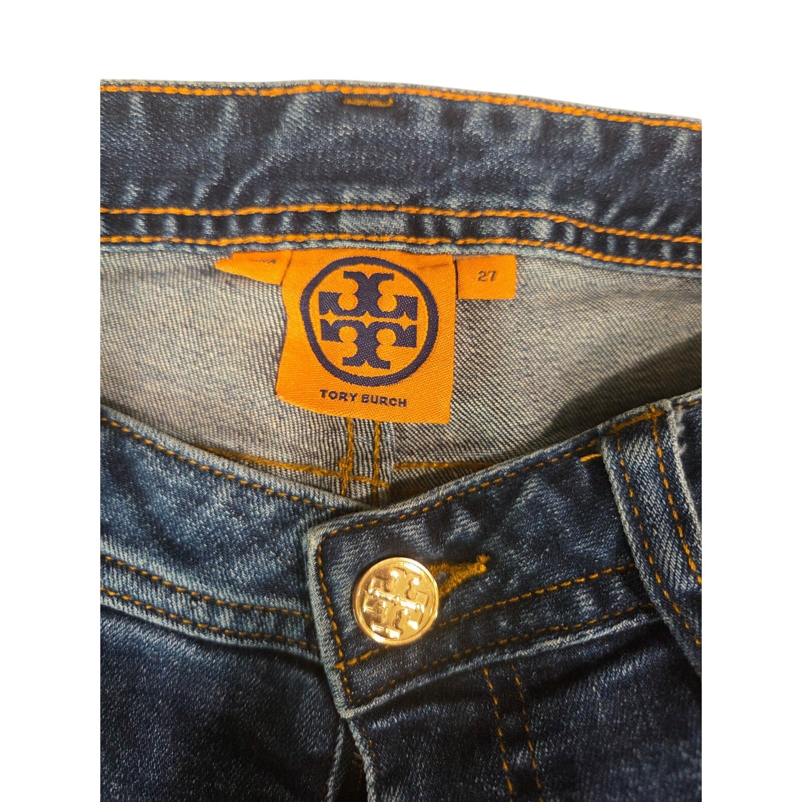 Tory Burch Denim Mid Shorts Size 27 Blue Stretch Frayed Hem