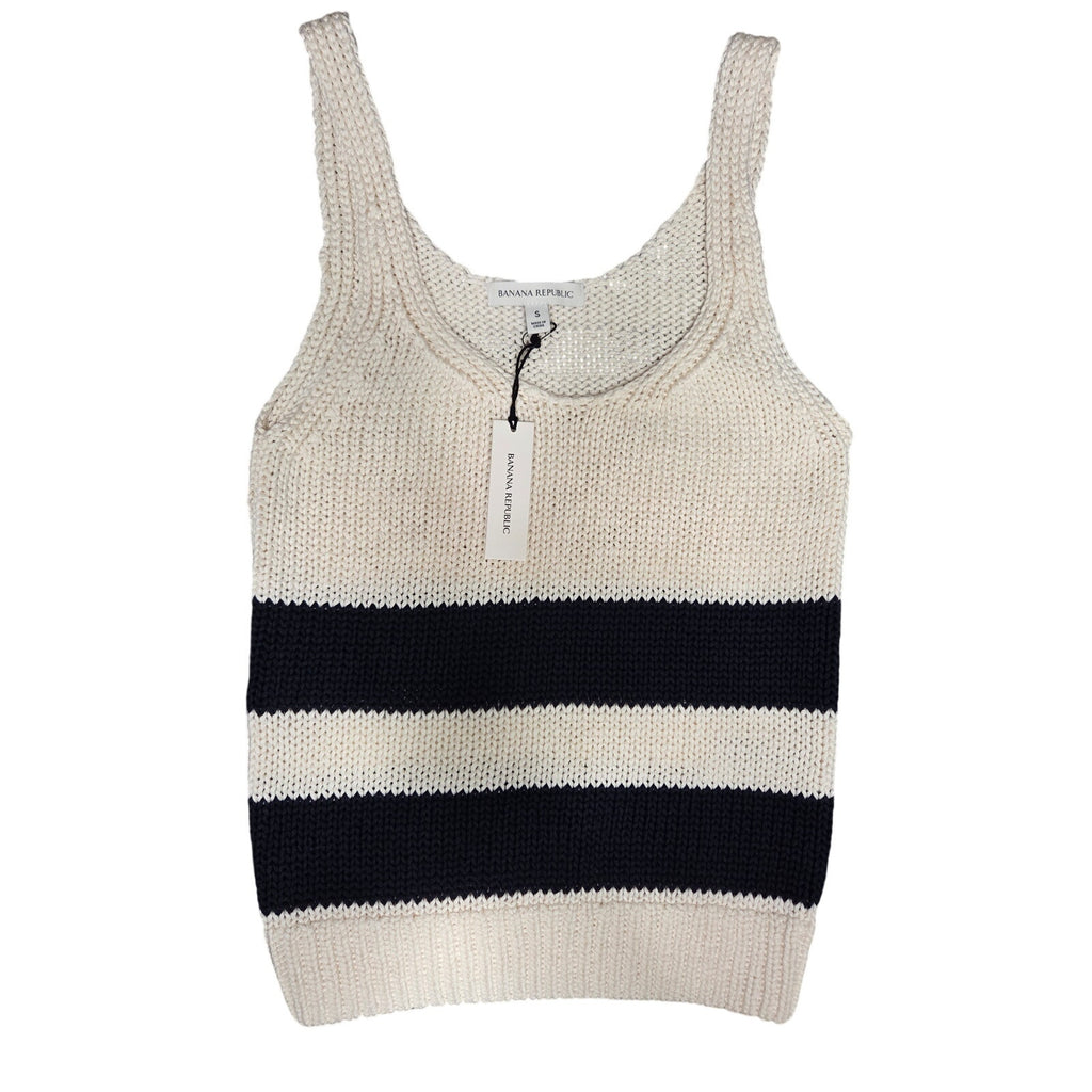 Banana Republic Striped Knit Tank Top Cream and Navy Blue Women's Size S