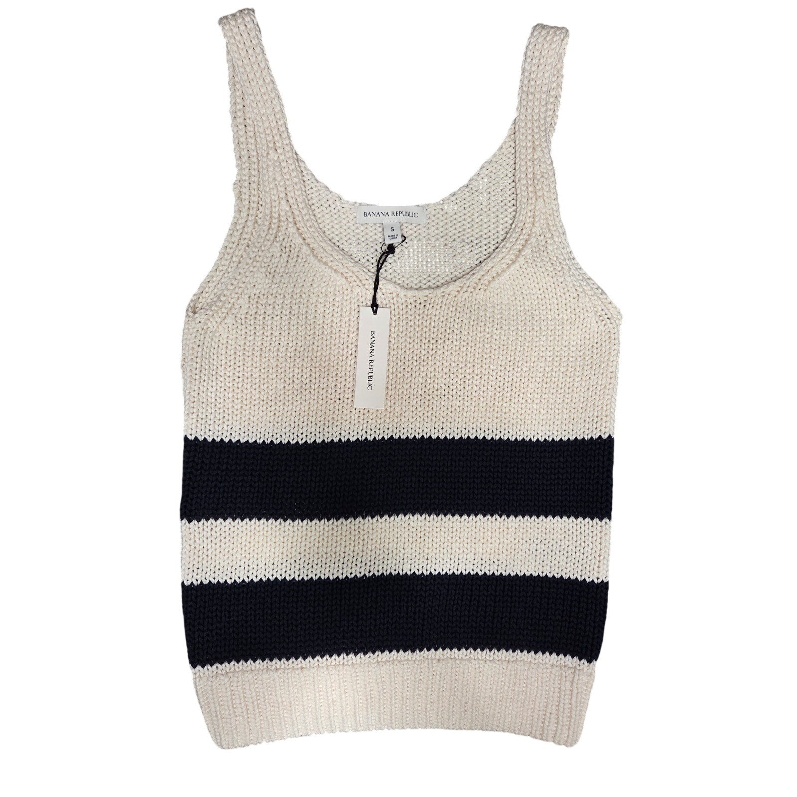 Banana Republic Striped Knit Tank Top Cream and Navy Blue Women's Size S