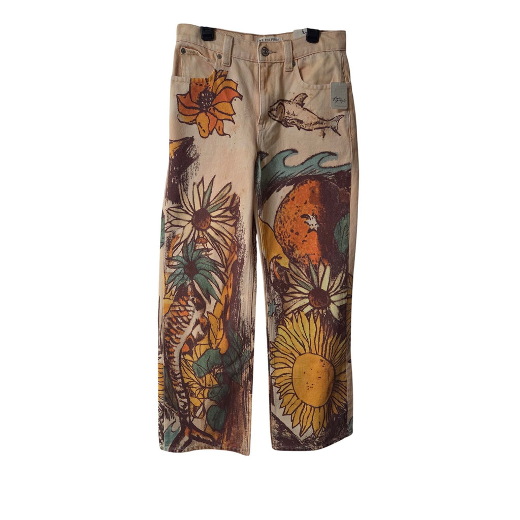 NWT We the Free Tinsley Printed Jeans in Beach Scene Size 25