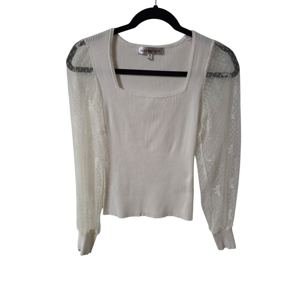 Madden Girl Square Neck Ribbed Top with Mesh Sleeves Size M