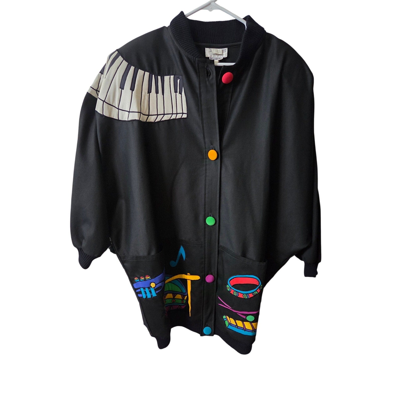 Rare Vintage Silk Scapes "Jazz" Themed Silk Applique Jacket One Size Fits All