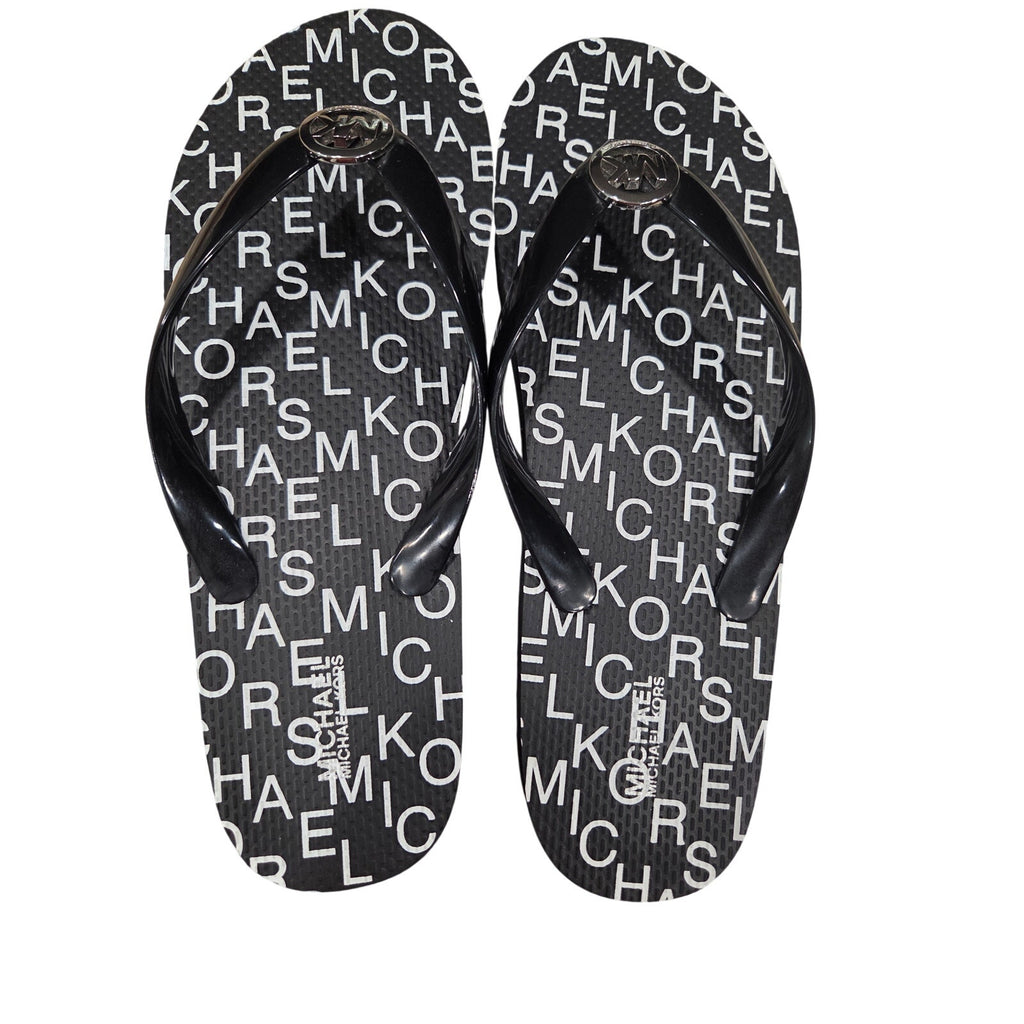 NWOT Micheal Kors Monogram Black and White Flip Flops Women's Size 9