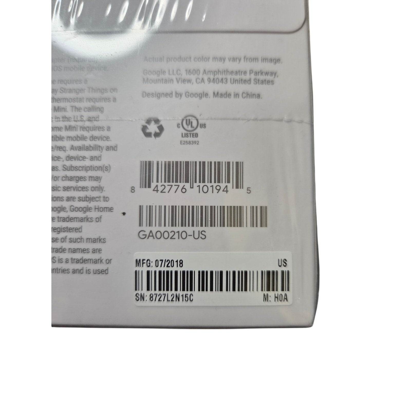 New Sealed Google Home Mini Smart Speaker w/ Google Assistant Chalk (GA00210-US