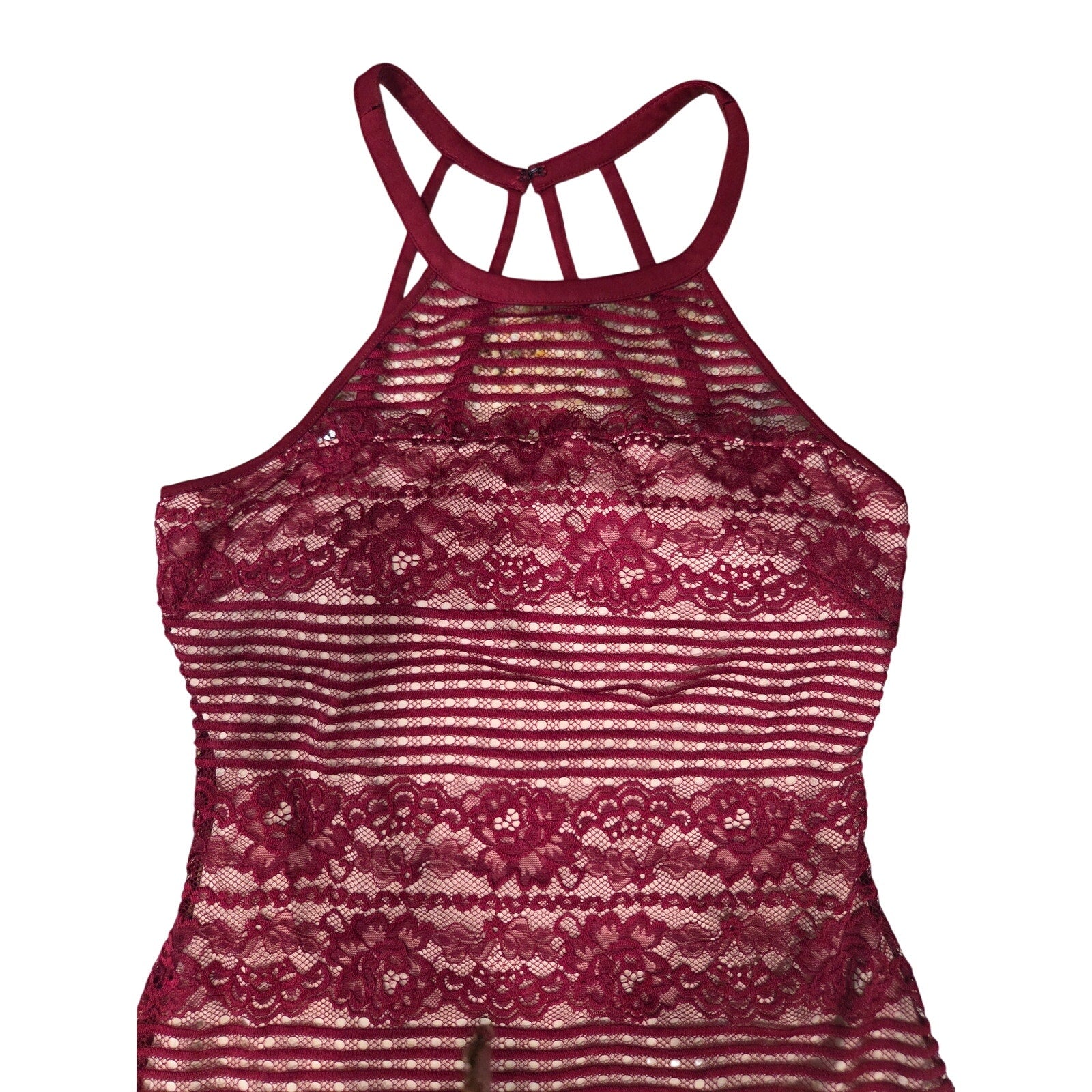 Guess Halter Dress with Burgundy Lace Overlay Women's Size 4