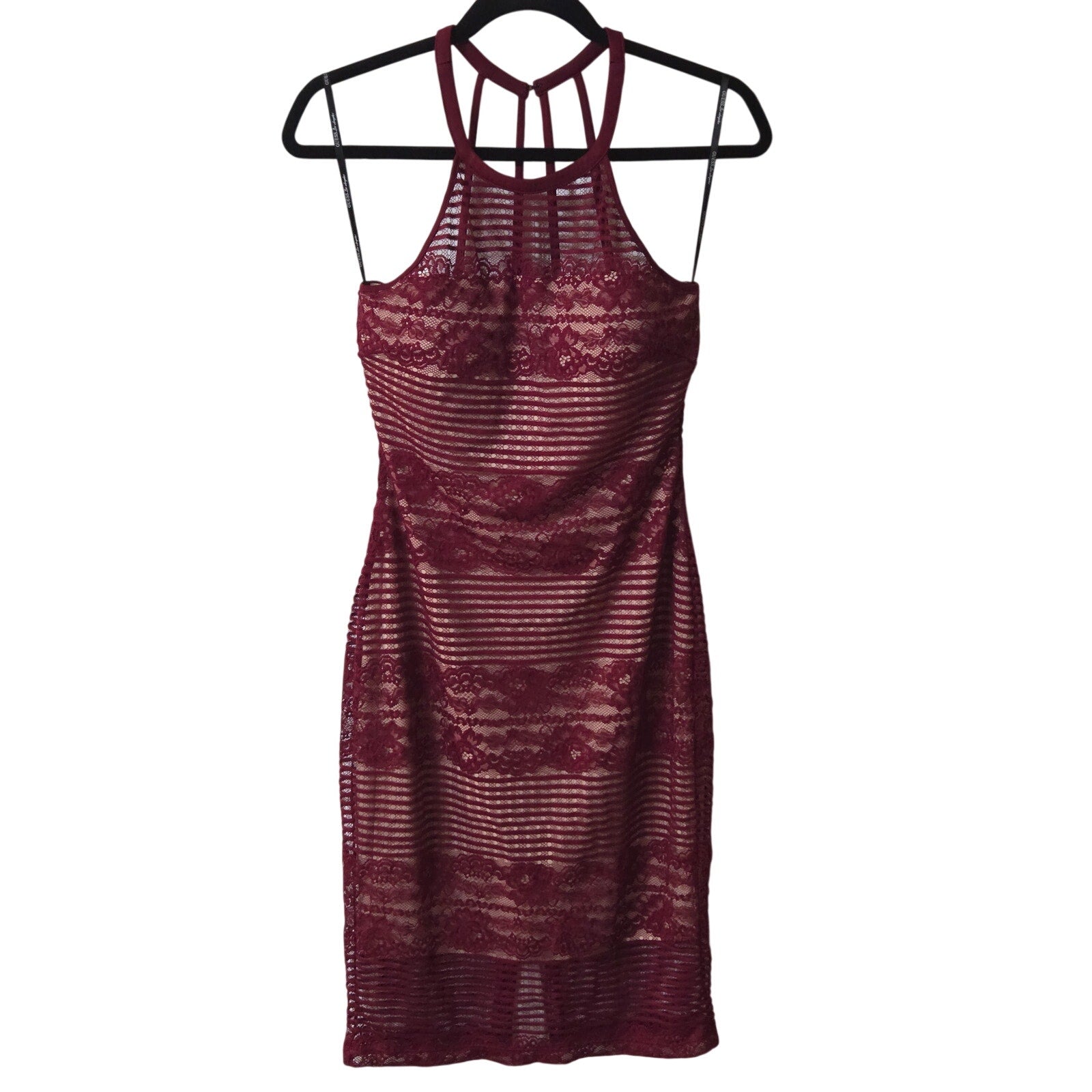 Guess Halter Dress with Burgundy Lace Overlay Women's Size 4