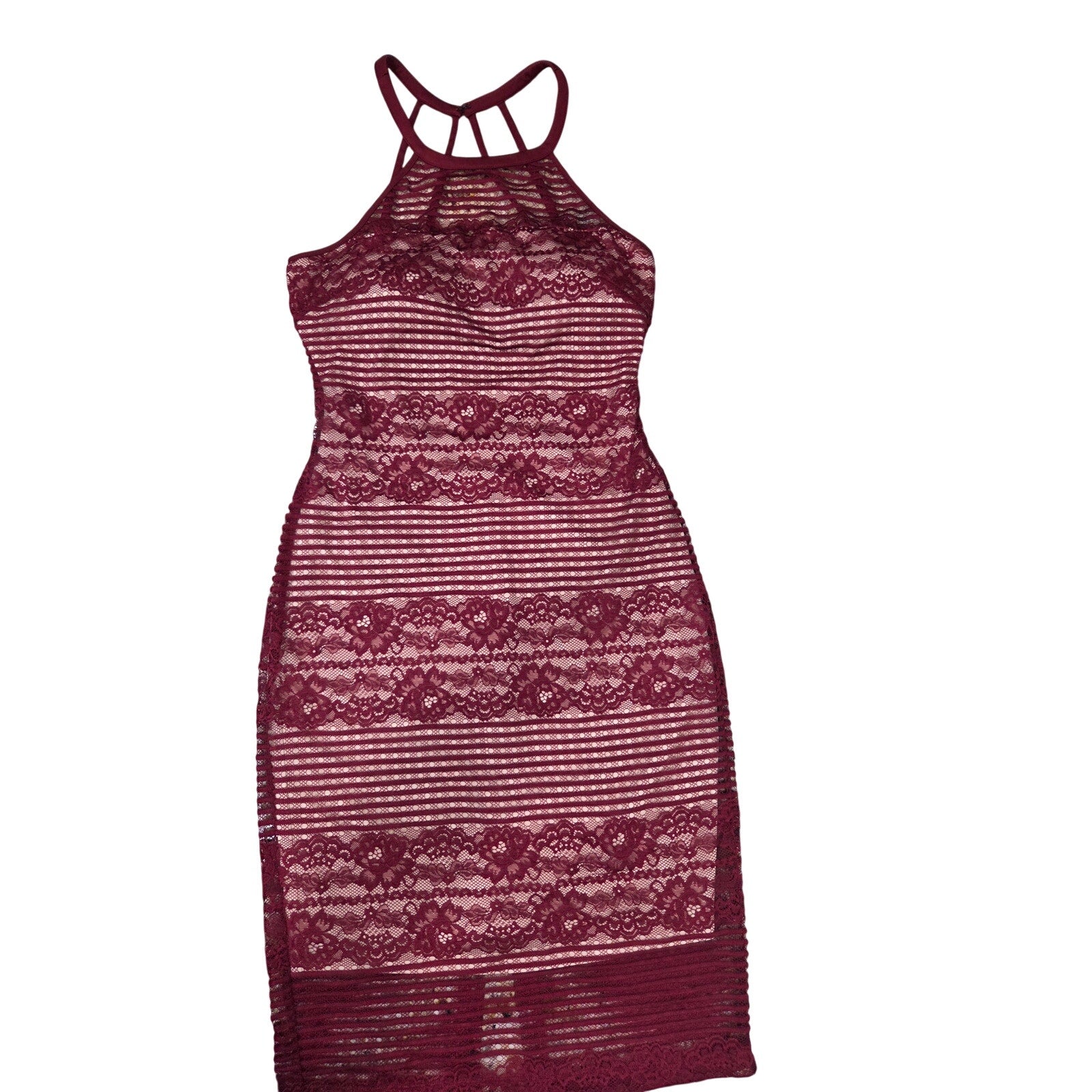 Guess Halter Dress with Burgundy Lace Overlay Women's Size 4