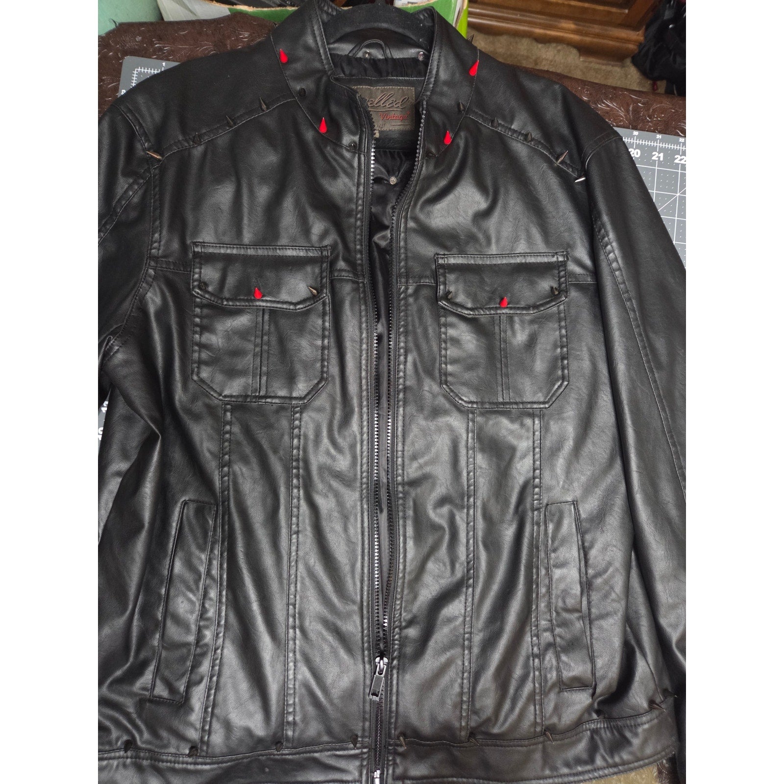 Expelled Vintage Faux Leather Jacket with Custom Metal Spikes Men's Size L