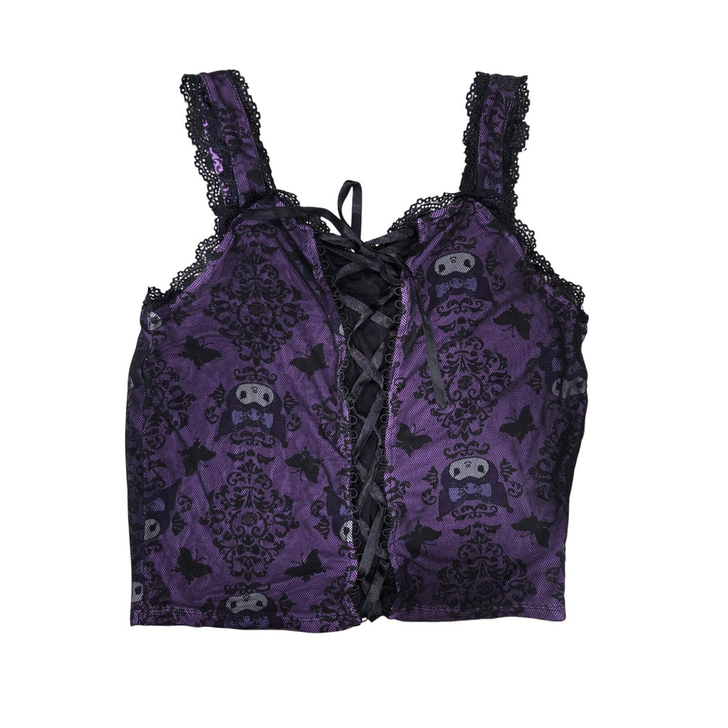 Hot Topic Kuromi By Sanrio Mesh Lace-up Tank Top Women's Size L