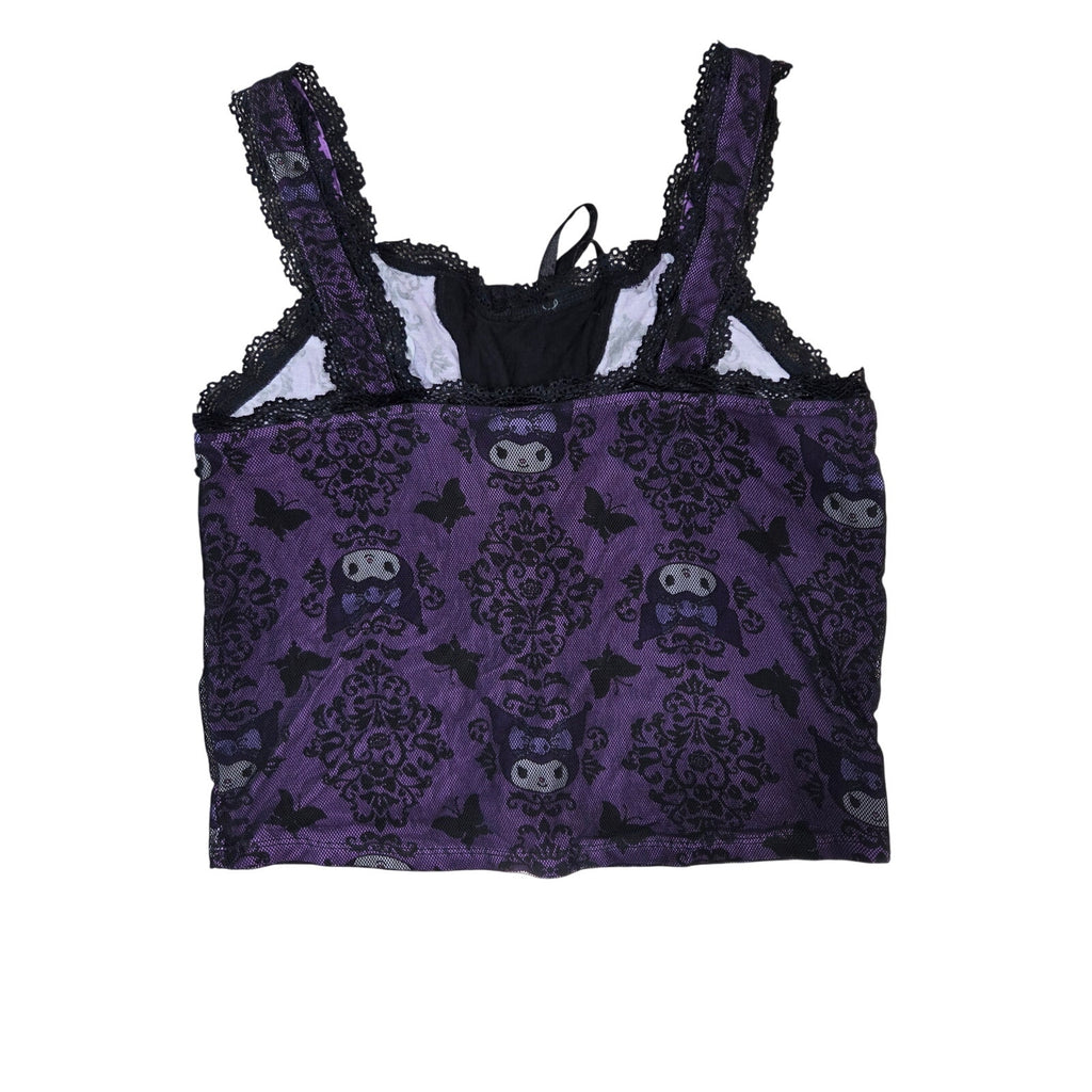 Hot Topic Kuromi By Sanrio Mesh Lace-up Tank Top Women's Size L