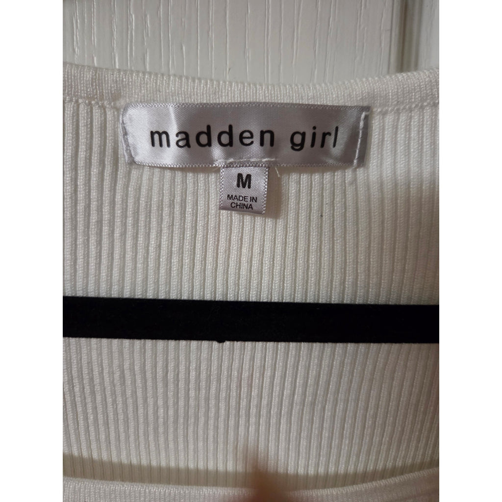 Madden Girl Square Neck Ribbed Top with Mesh Sleeves Size M