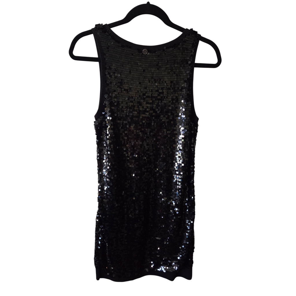 Michael Kors Black Sequined Knit Party Dress with Ribbed Trim Women's Size XS
