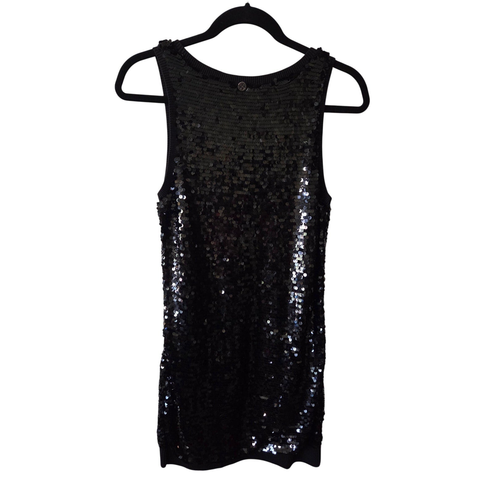 Michael Kors Black Sequined Knit Party Dress with Ribbed Trim Women's Size XS