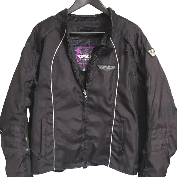 FLY Black Motorcycle Jacket with White Accents Size 13/14 Unisex0