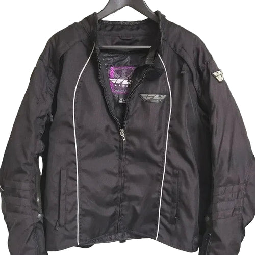 FLY Black Motorcycle Jacket with White Accents Size 13/14 Unisex0