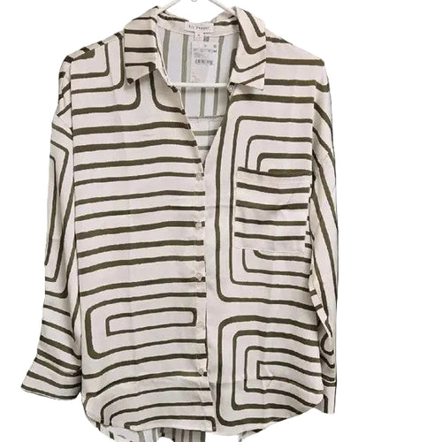 NWT Blu Pepper White and Cram Casual Button down Shirt Women's Size Medium1