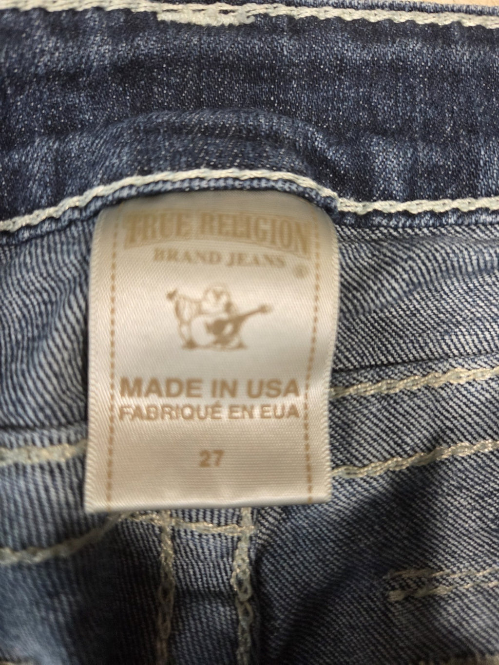 True Religion Women's Bootcut Blue Jeans With White Embriodery And Stitching3