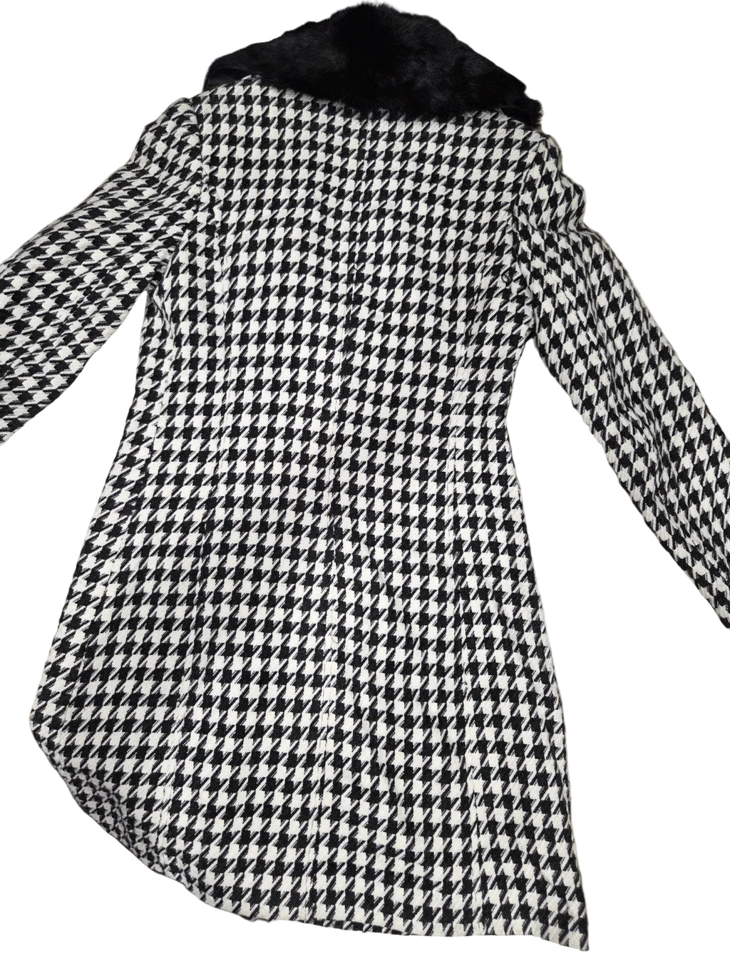 Dalia Black And White Pea Coat With Removable Faux Fur Collar Size 810