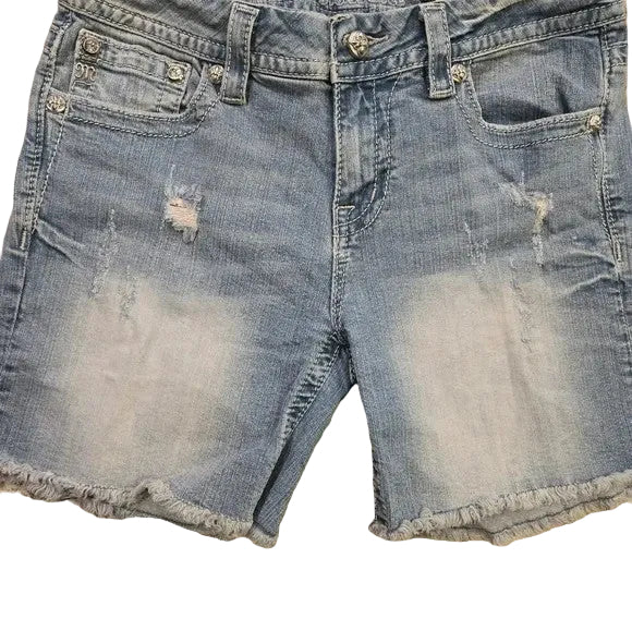 Miss Me Light Blue Denim Shorts with Embellishments Size 31 Mid Rise4