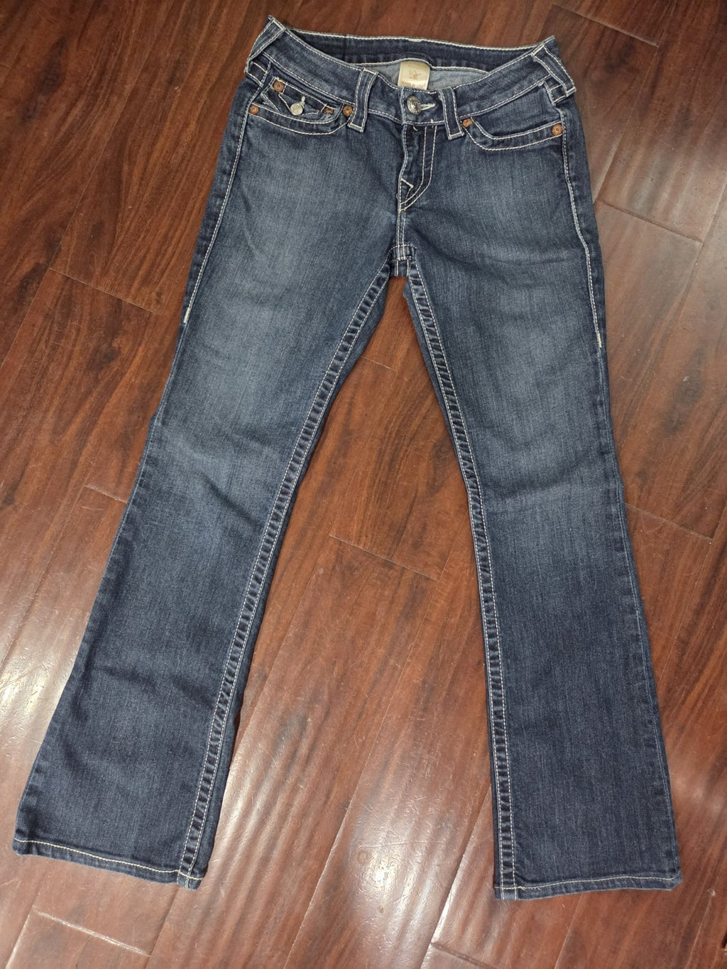 True Religion Women's Bootcut Blue Jeans With White Embriodery And Stitching7