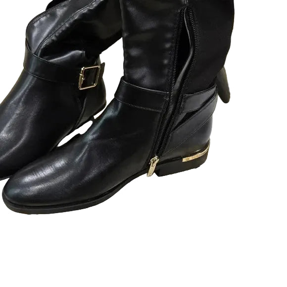 NWOB Nine West Adone Black Leather with Gold Accent Women's Size 7.51