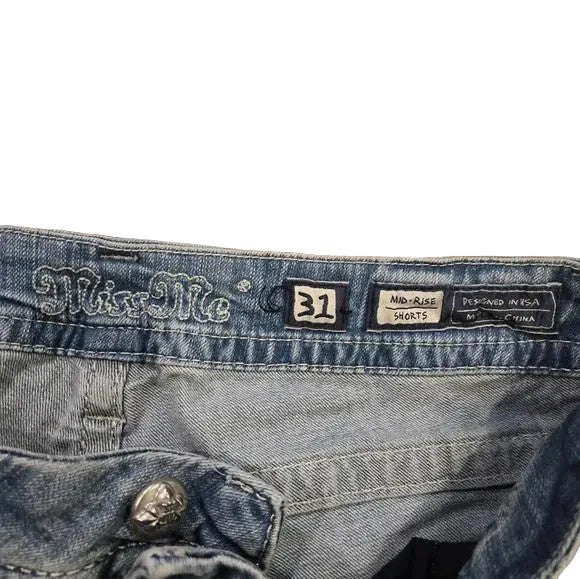 Miss Me Light Blue Denim Shorts with Embellishments Size 31 Mid Rise2