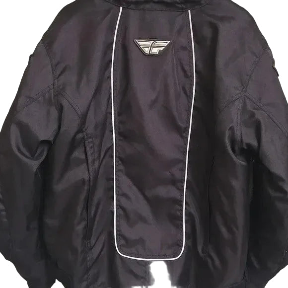 FLY Black Motorcycle Jacket with White Accents Size 13/14 Unisex6