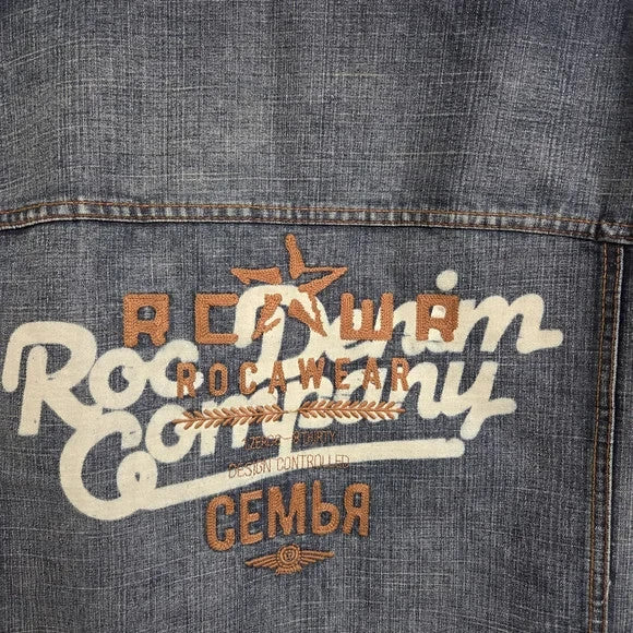 Vintage Rocawear Embroidered Y2K Denim Jacket Men's Size 2XL8