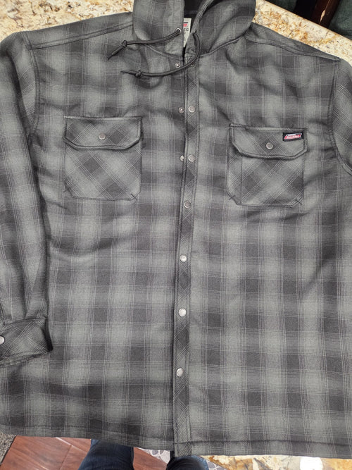 NWOT Dickies Men's Water Repellent Hooded Flannel Shirt Jacket Size 3XL Gry/Blk0