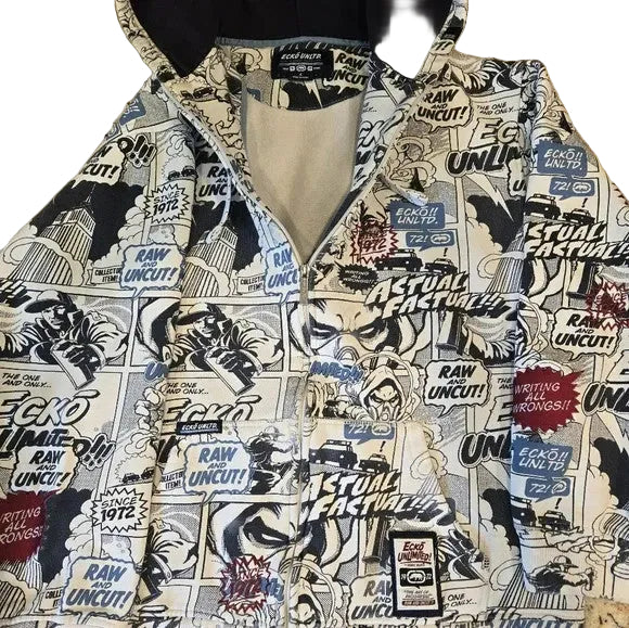 Ecko Unlimited Hoodie Vintage/Y2K Comic Book/Graffiti Print Size L0