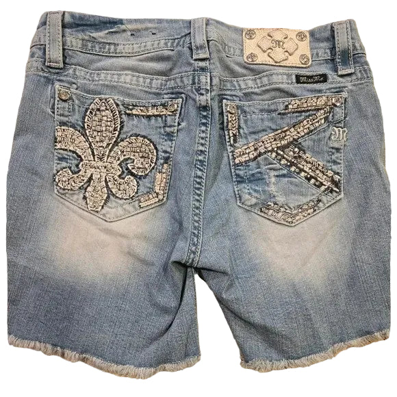 Miss Me Light Blue Denim Shorts with Embellishments Size 31 Mid Rise0