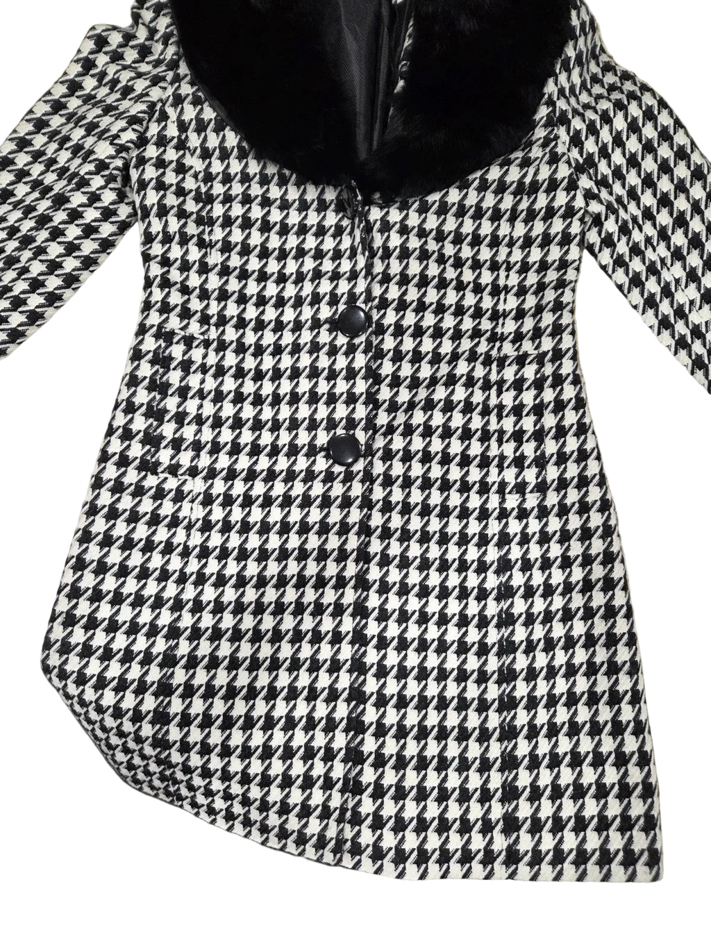 Dalia Black And White Pea Coat With Removable Faux Fur Collar Size 81