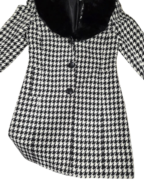 Dalia Black And White Pea Coat With Removable Faux Fur Collar Size 81