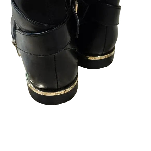 NWOB Nine West Adone Black Leather with Gold Accent Women's Size 7.55