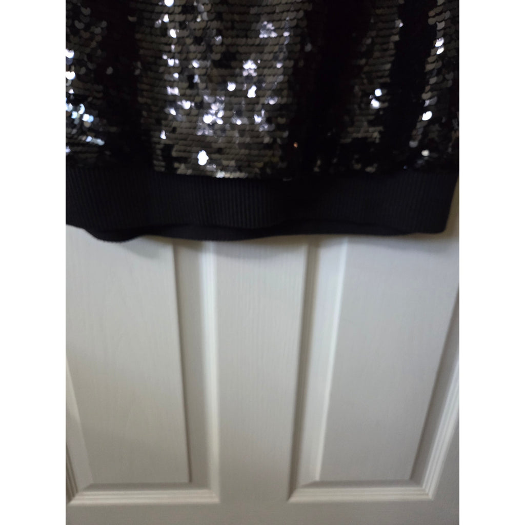 Michael Kors Black Sequined Knit Party Dress with Ribbed Trim Women's Size XS