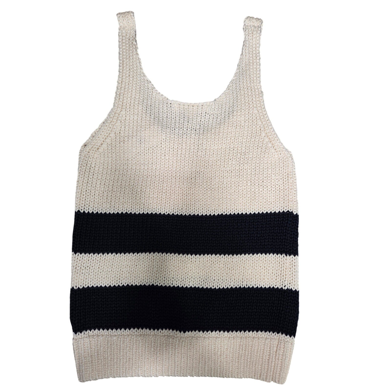 Banana Republic Striped Knit Tank Top Cream and Navy Blue Women's Size S