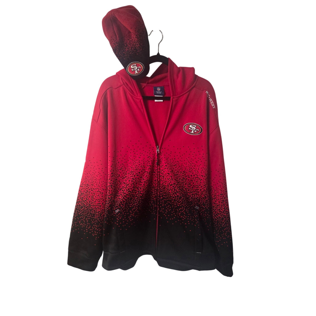 Reebok On Field San Francisco 49er's Full Zip Hoodie Men's Size XL with matching Beanie
