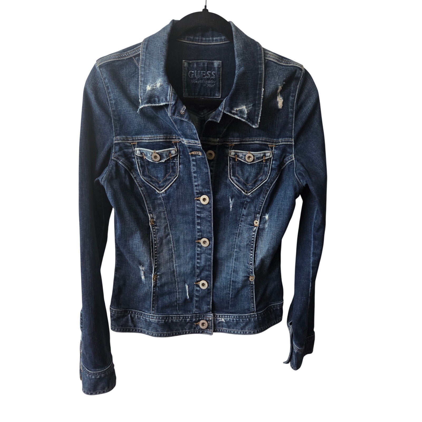 Guess Distressed Navy Denim Jacket Women's Size L