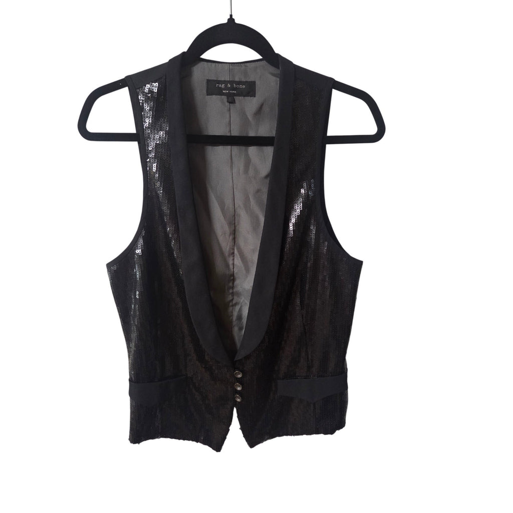 NWOT Rag & Bone Black Soiree Sequin Vest Women's Size 8