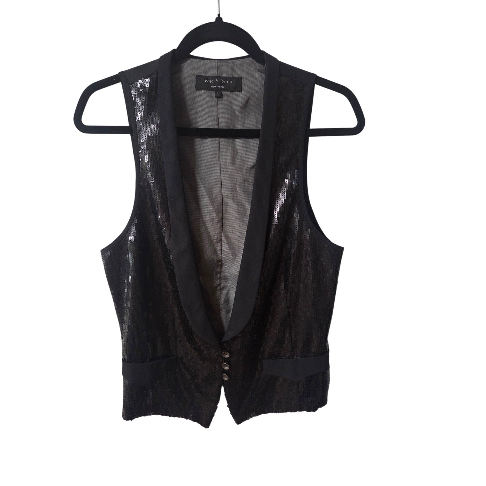 NWOT Rag & Bone Black Soiree Sequin Vest Women's Size 8