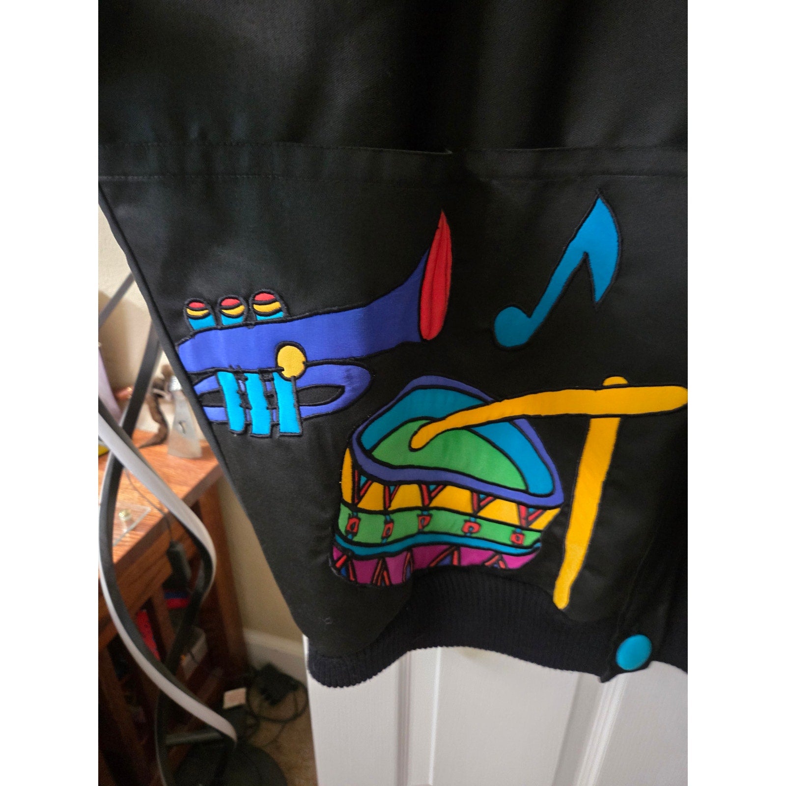 Rare Vintage Silk Scapes "Jazz" Themed Silk Applique Jacket One Size Fits All