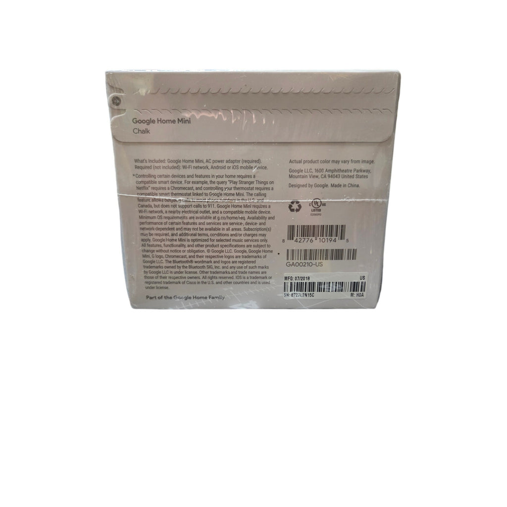 New Sealed Google Home Mini Smart Speaker w/ Google Assistant Chalk (GA00210-US
