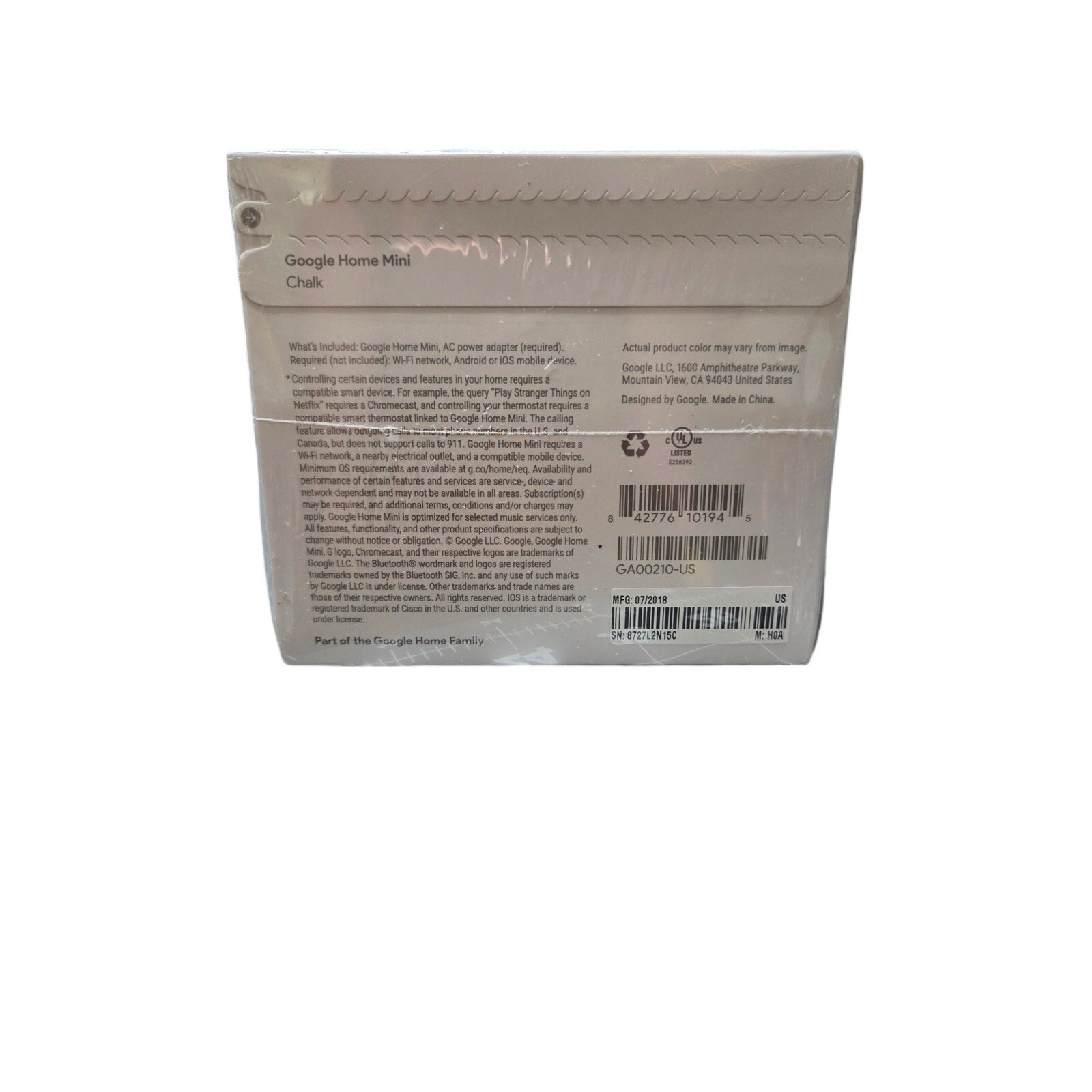 New Sealed Google Home Mini Smart Speaker w/ Google Assistant Chalk (GA00210-US