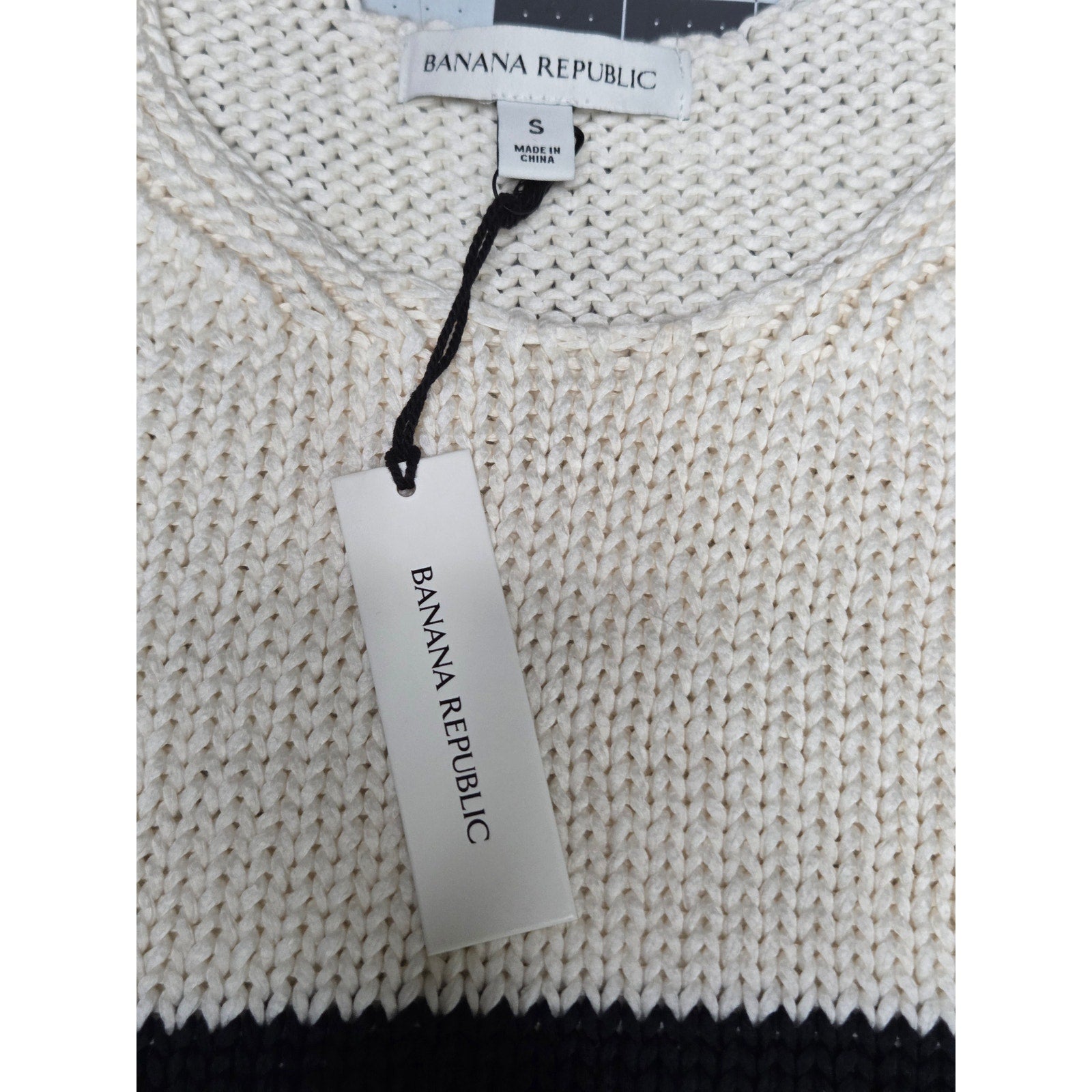 Banana Republic Striped Knit Tank Top Cream and Navy Blue Women's Size S