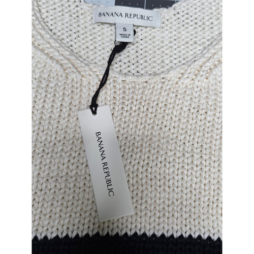 Banana Republic Striped Knit Tank Top Cream and Navy Blue Women's Size S