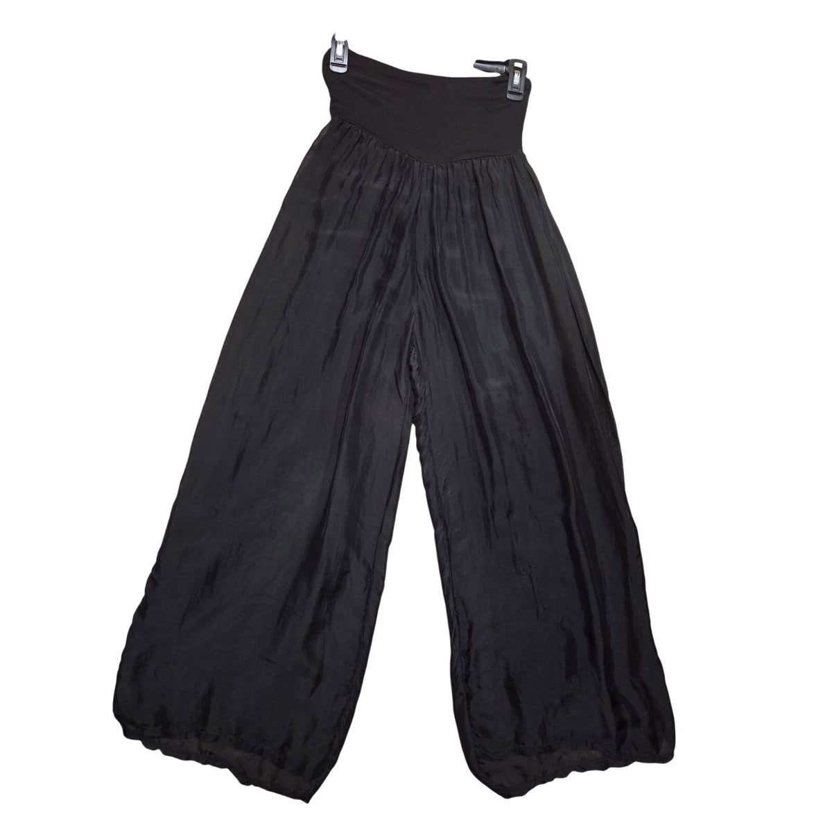 NWT Moda Italy Elastic waist Band Wide Leg Silk Beach Pants in Black Size S/M