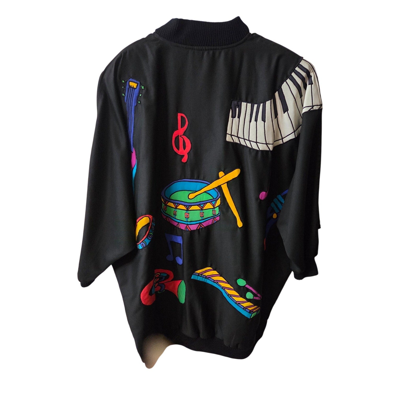 Rare Vintage Silk Scapes "Jazz" Themed Silk Applique Jacket One Size Fits All