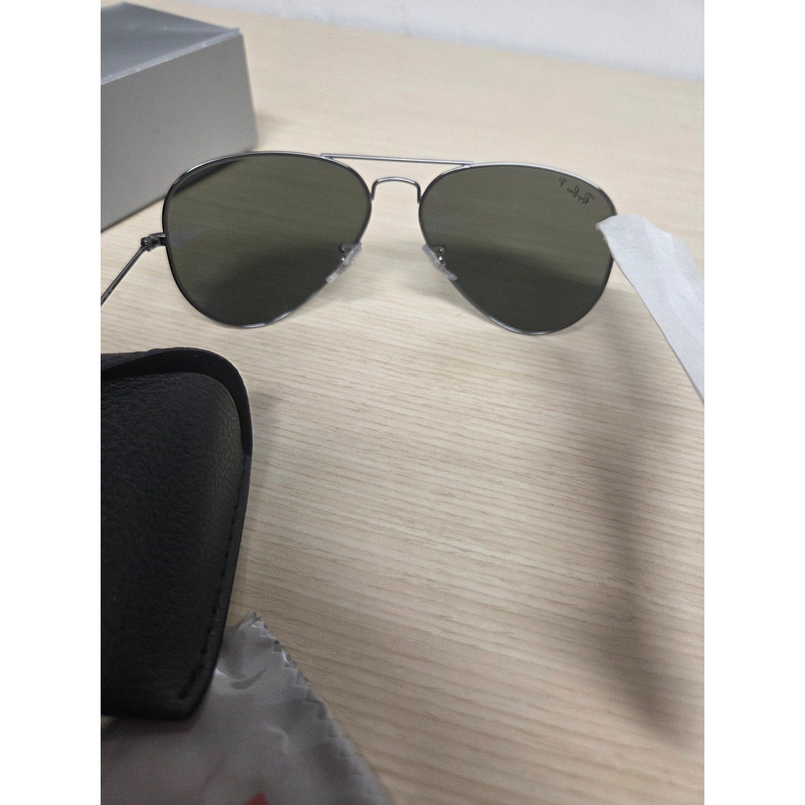 NIB Ray-Ban RB3025 004/58 Aviator Classic Gunmetal, Polorized Green Classic G-15