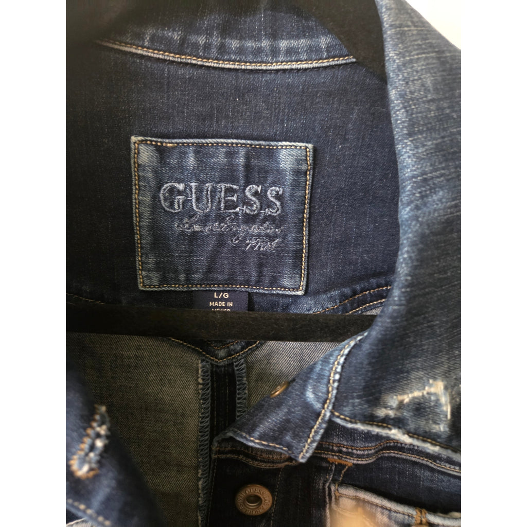 Guess Distressed Navy Denim Jacket Women's Size L