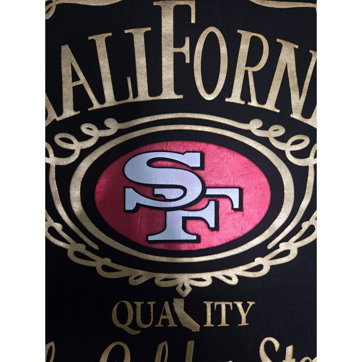 San Francisco 49ers Whiskey T-Shirt with Gold Foil Size L